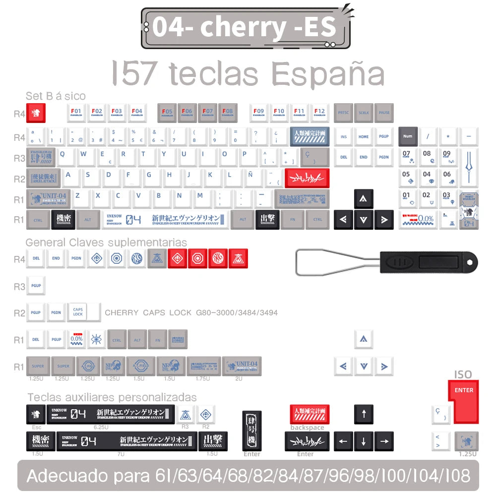 Spanisch/Französisch/Deutsch/Japanisch/Koreanisch/Russisch Anime-Tastenkappen, individuell gestaltet, Cherry Profile Keycap ISO-Layout für mechanische Tastatur