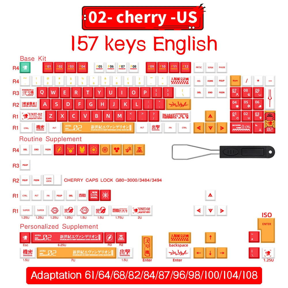 Spanisch/Französisch/Deutsch/Japanisch/Koreanisch/Russisch Anime-Tastenkappen, individuell gestaltet, Cherry Profile Keycap ISO-Layout für mechanische Tastatur