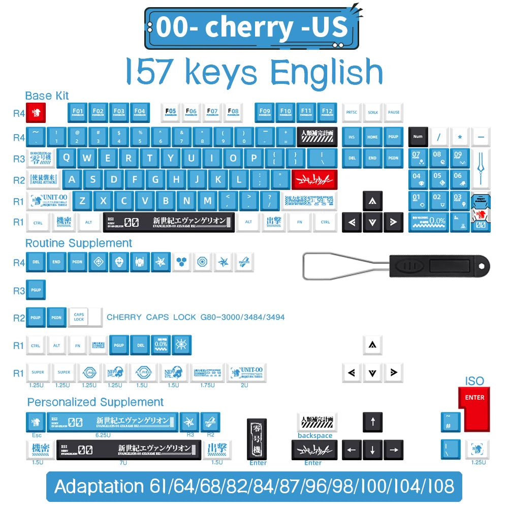 Spanisch/Französisch/Deutsch/Japanisch/Koreanisch/Russisch Anime-Tastenkappen, individuell gestaltet, Cherry Profile Keycap ISO-Layout für mechanische Tastatur