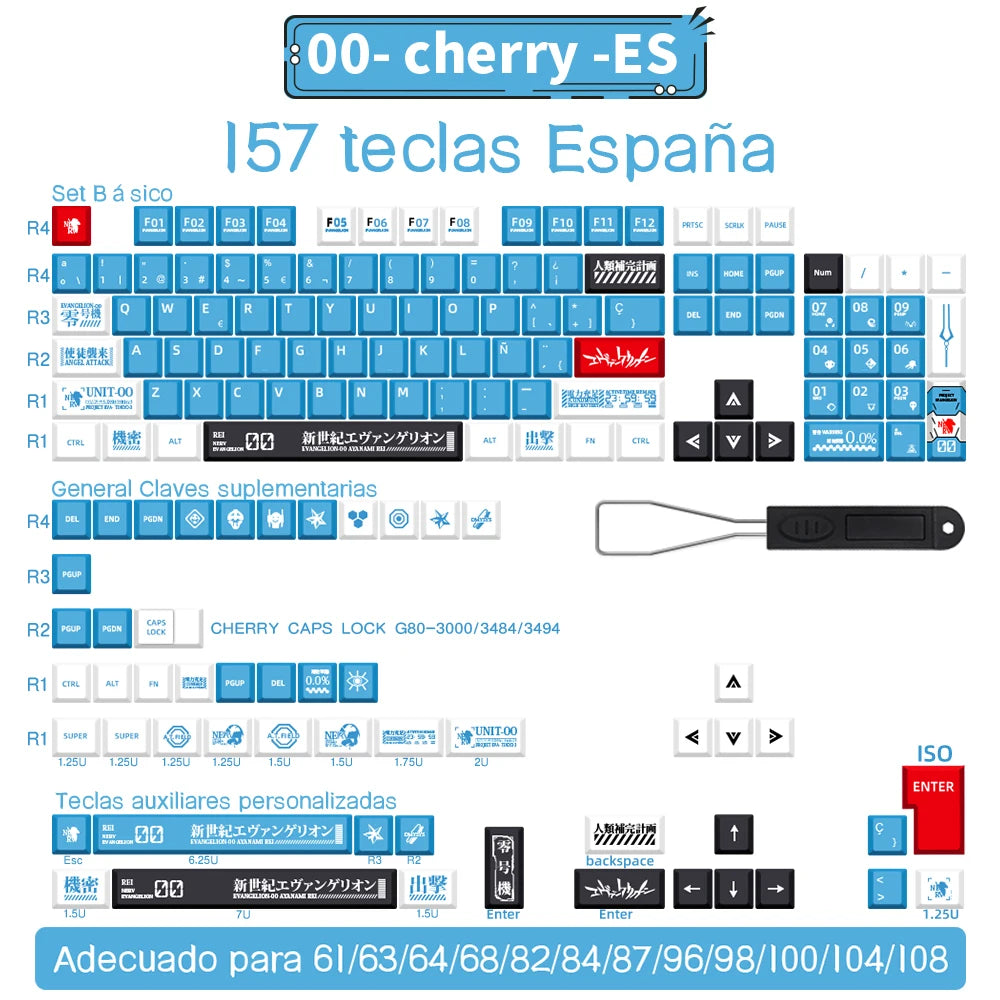 Spanisch/Französisch/Deutsch/Japanisch/Koreanisch/Russisch Anime-Tastenkappen, individuell gestaltet, Cherry Profile Keycap ISO-Layout für mechanische Tastatur