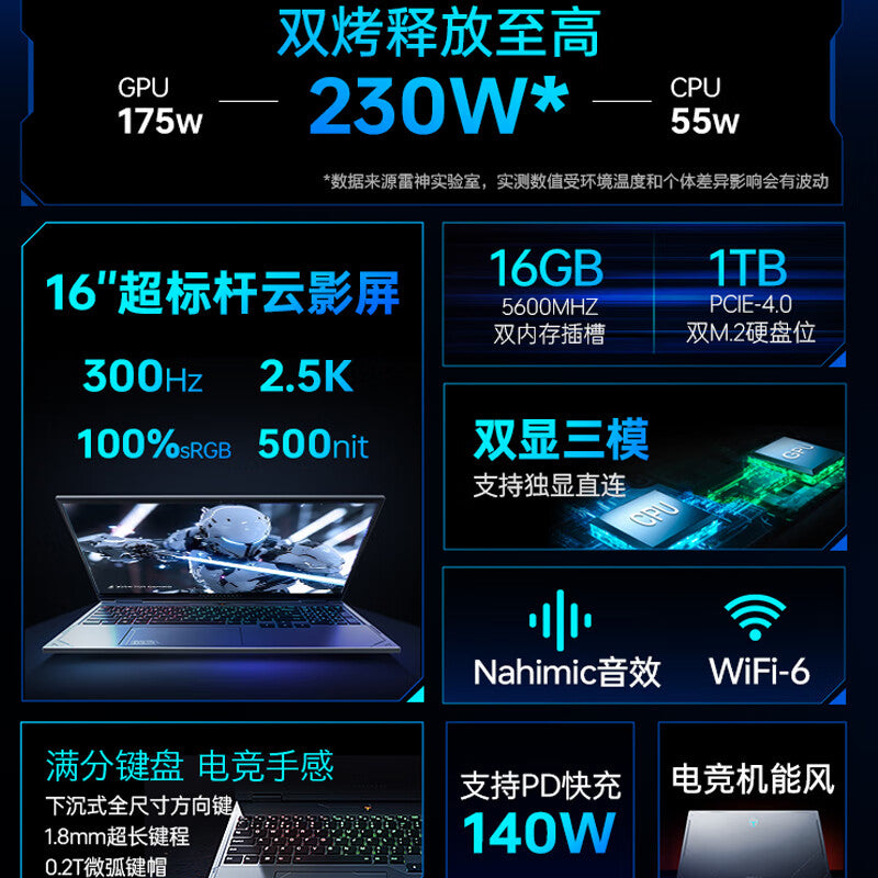 Thunderobot Lieren 16 2025 GeForce RTX 5080 GPU Gaming Laptop 16inch Intel Core i9HX 300Hz 2.5K