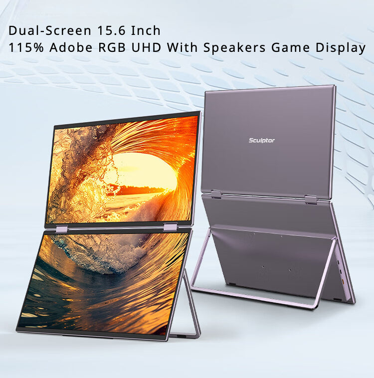 Sculptor Dual-Screen 15.6 Inch Portable Monitor  Screen 115% Adobe RGB UHD 1080P  Speakers Game Display