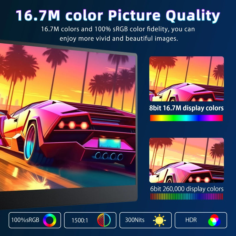 4K Portable Monitor 13.3 Inch IPS Screen 3840 x 2160 1500:1 with Freestanding HDMI USB C