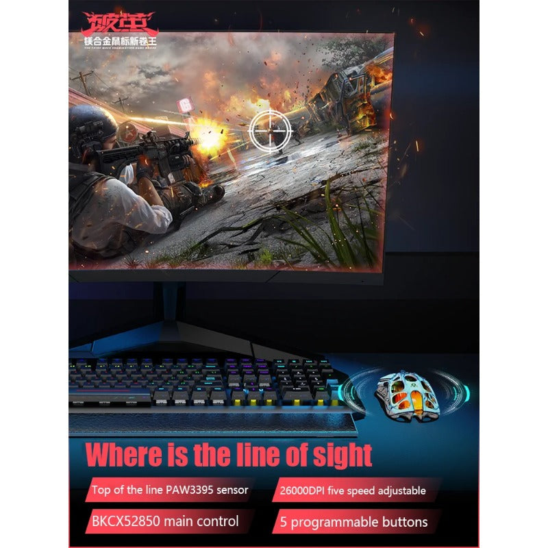 GravaStar Cocoon Breaking Professional Mouse Paw3395 E-Sports Game Wireless Wired Magnesium Alloy Hollowing Out