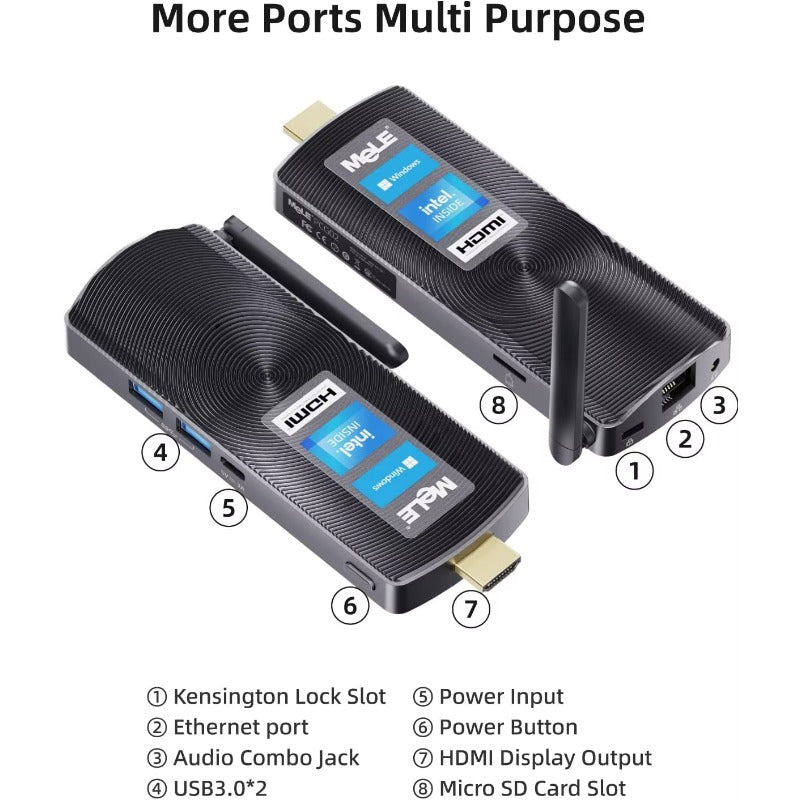 MeLE Mini-PC-Stick Lüfterlos Windows 11 Intel N100 J4125 Tragbarer Mini-Computer Tiny-PC HDMI 4K Wi-Fi5 BT4.2 PCG02 GLE Barebone