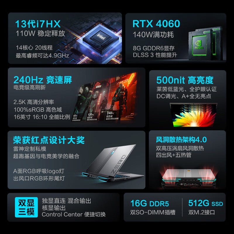 ThundeRobot Phantom Zero  911 Gaming Laptop 16 inch intel 13Gen Core i7-13650HX 16G DDR5 512G RTX4060 240Hz 2.5K Screen