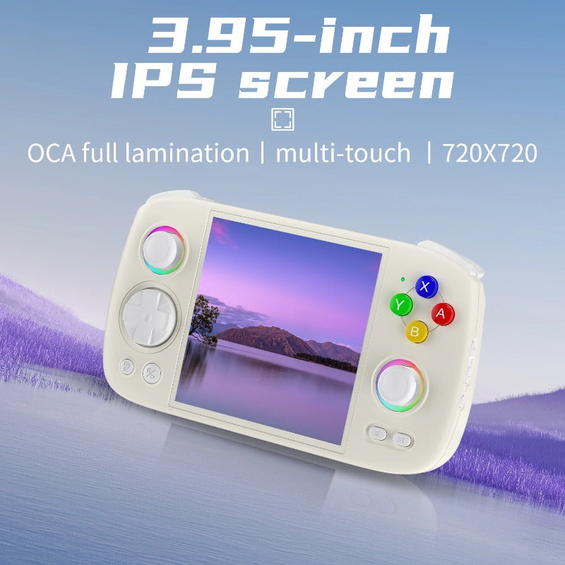 ANBERNIC RG Cube Retro Handheld Game Console Android 13 Unisoc T820 3.95 Inch IPS Screen Hall Joystick RGB lighting effect