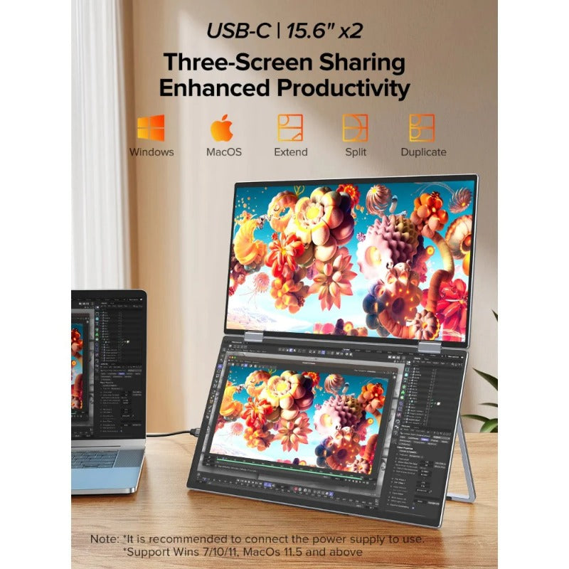 Triple Screen 15.6" Portable Foldable Monitor 1080P IPS Dual Screen