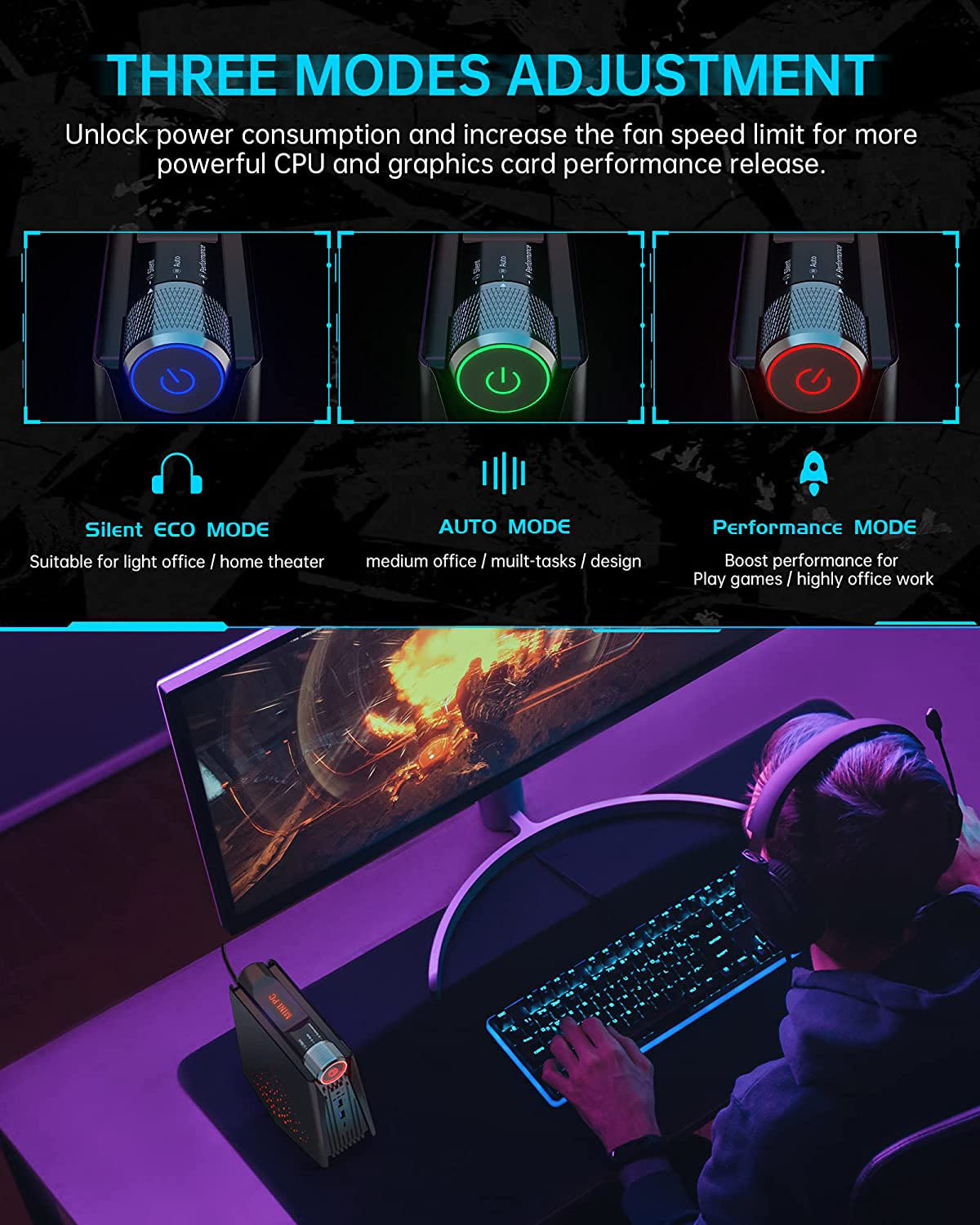 Chatreey AMR5 Mini PC Ryzen 5 5600U Colorful Lighting Gaming Desktop Computer Dual m.2 SSD Wifi6 BT 5.2 Pre-install Windows 11