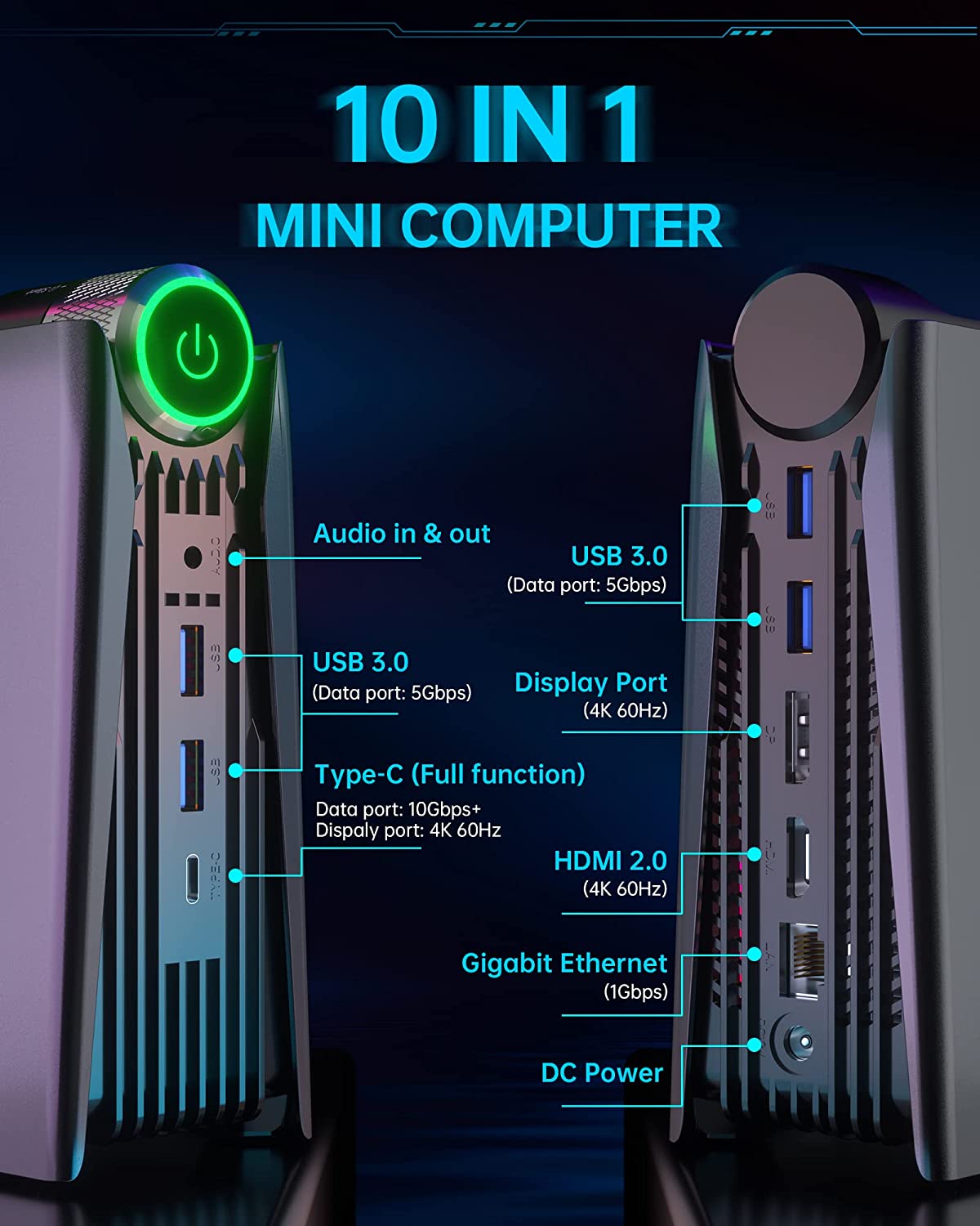 Chatreey AMR5 Mini PC Ryzen 5 5600U Colorful Lighting Gaming Desktop Computer Dual m.2 SSD Wifi6 BT 5.2 Pre-install Windows 11