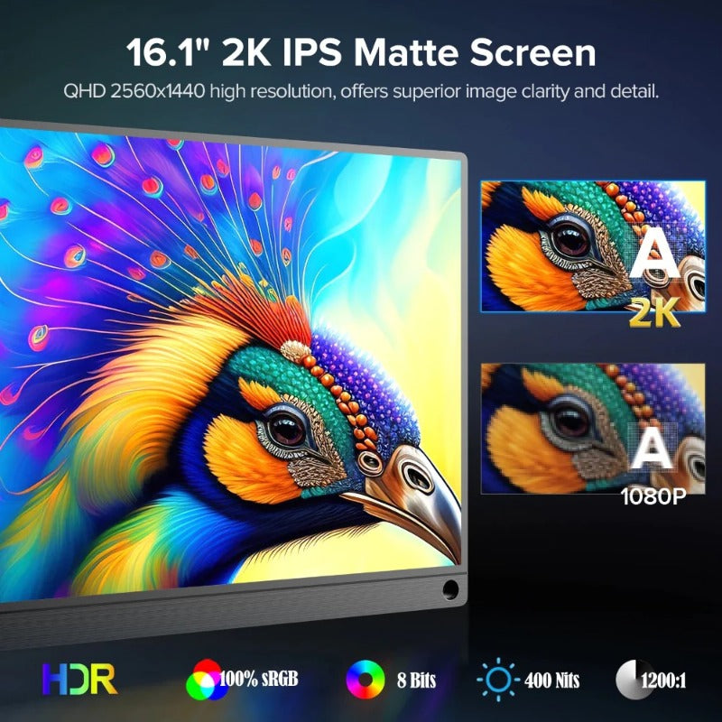 16.1 Inch 2K 144Hz Gaming Monitor Portable Laptop Display