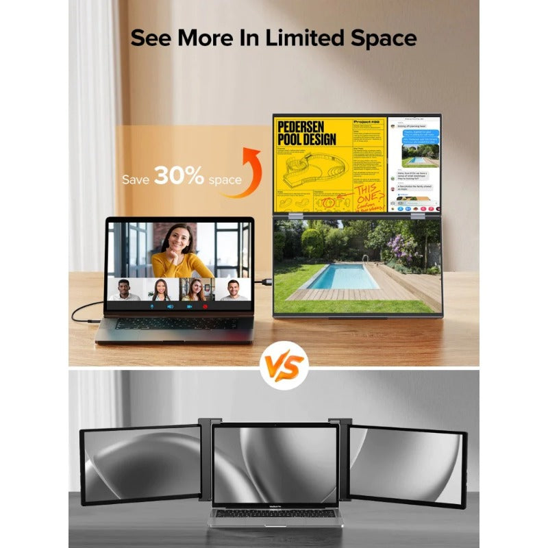 Triple Screen 15.6" Portable Foldable Monitor 1080P IPS Dual Screen