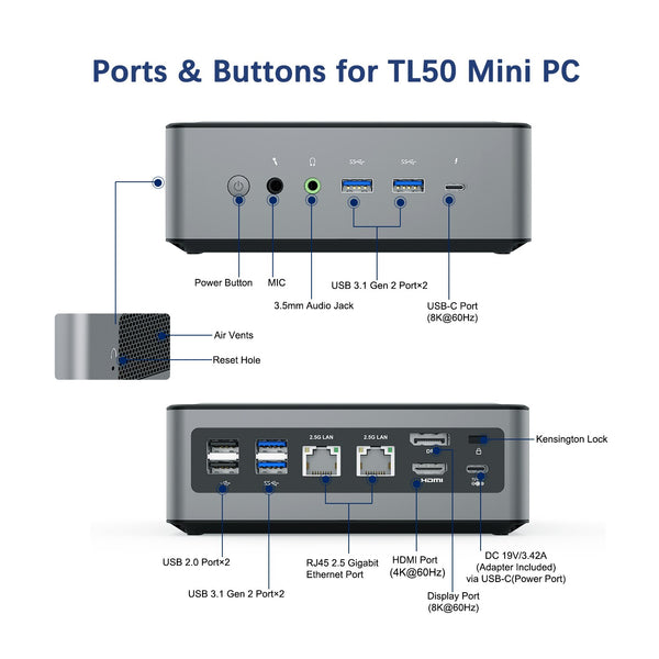 MINISFORUM TL50 Intel Core I5-1135G7 Mini PC Windows 10 Pro 12GB