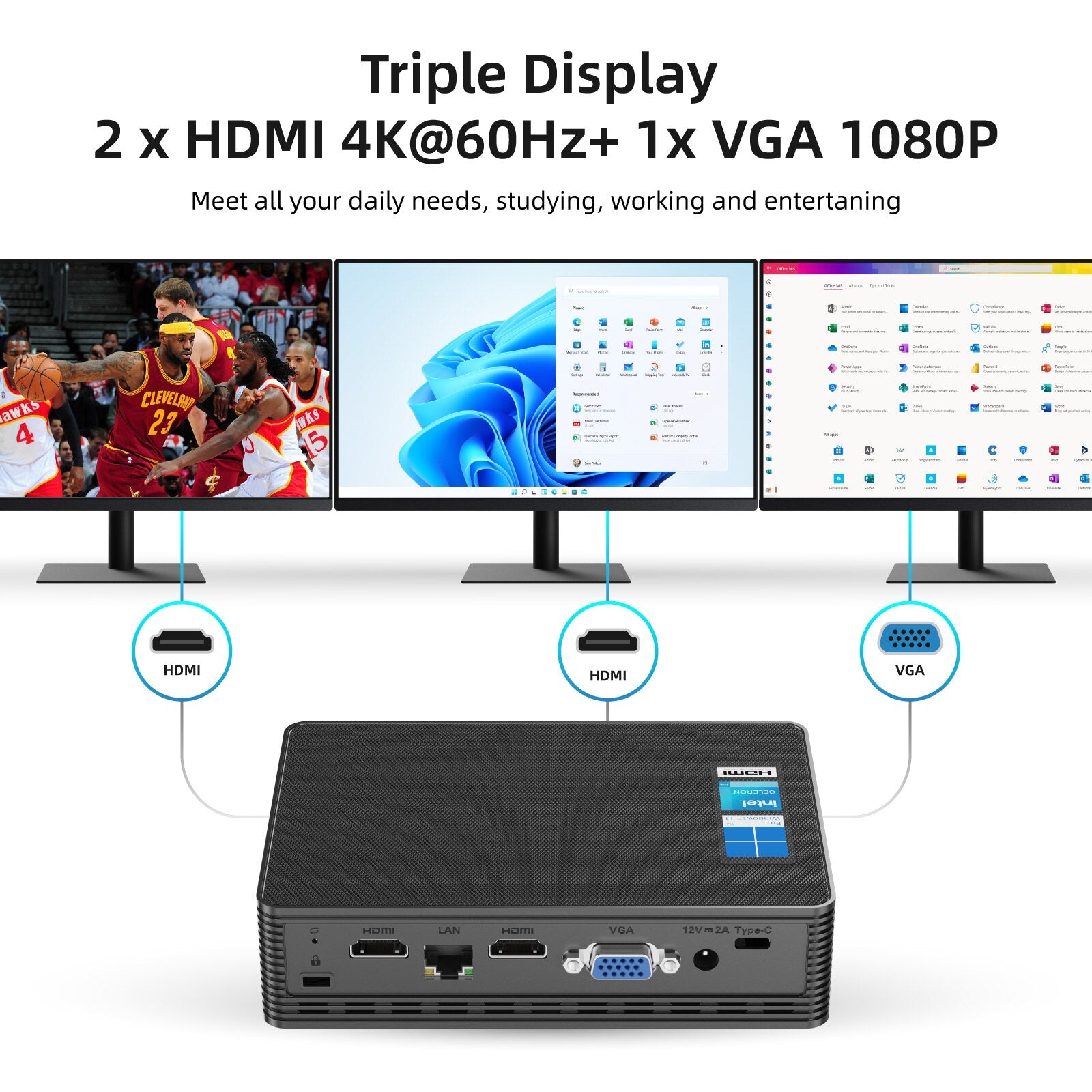 MeLE Leiser HD3 Lüfterloser Mini-PC Windows 11 Pro Celeron N5105 8 GB 128 GB Industrieller IoT-Computer, SSD HDD Gigabit Ethernet PXE 4K