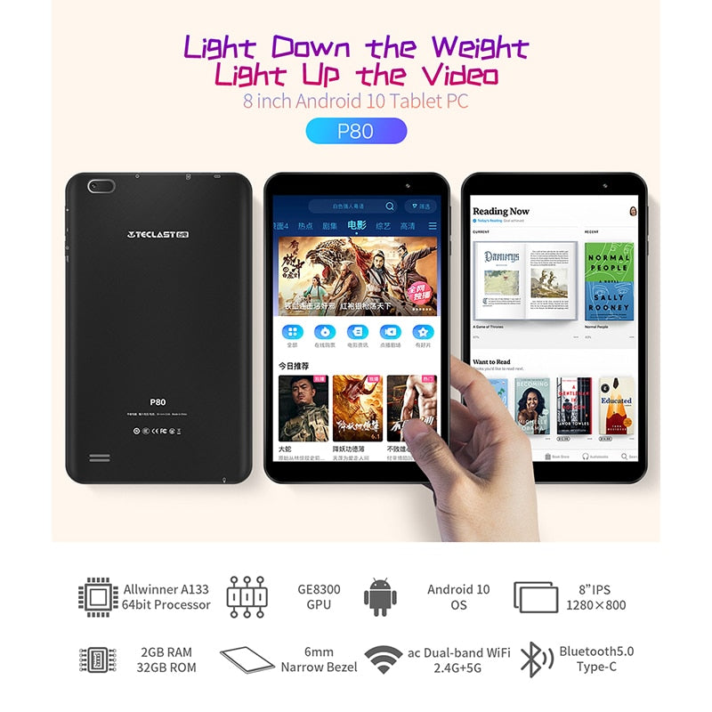 Teclast P80 Tablet PC 8inch Android 10. 0 OS Allwinner A133 CPU GE8300 GPU 2GB RAM 32GB ROM