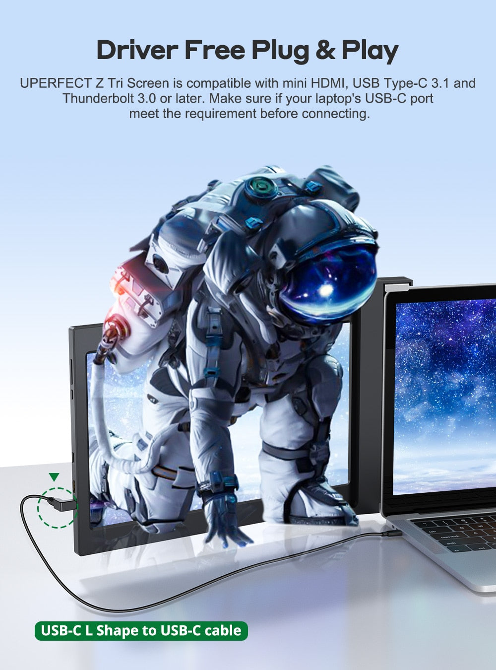 UPERFECT Triple Portable Monitor USB C HDMI  For Laptop Fit in 13.3” FHD IPS Three Screen