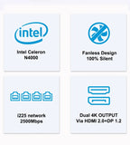 chatreey 2.5G pfSense Firewall intel Pentium N4000 4*Intel i225 Nics Soft Router DDR4 Fanless Mini PC OPNsense chatreey