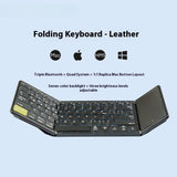 LEICKE Genuine Leather Foldable Bluetooth Keyboard with Touchpad 7 Color Backlight & Mac Layout for Phones/iPad/Mac/PC