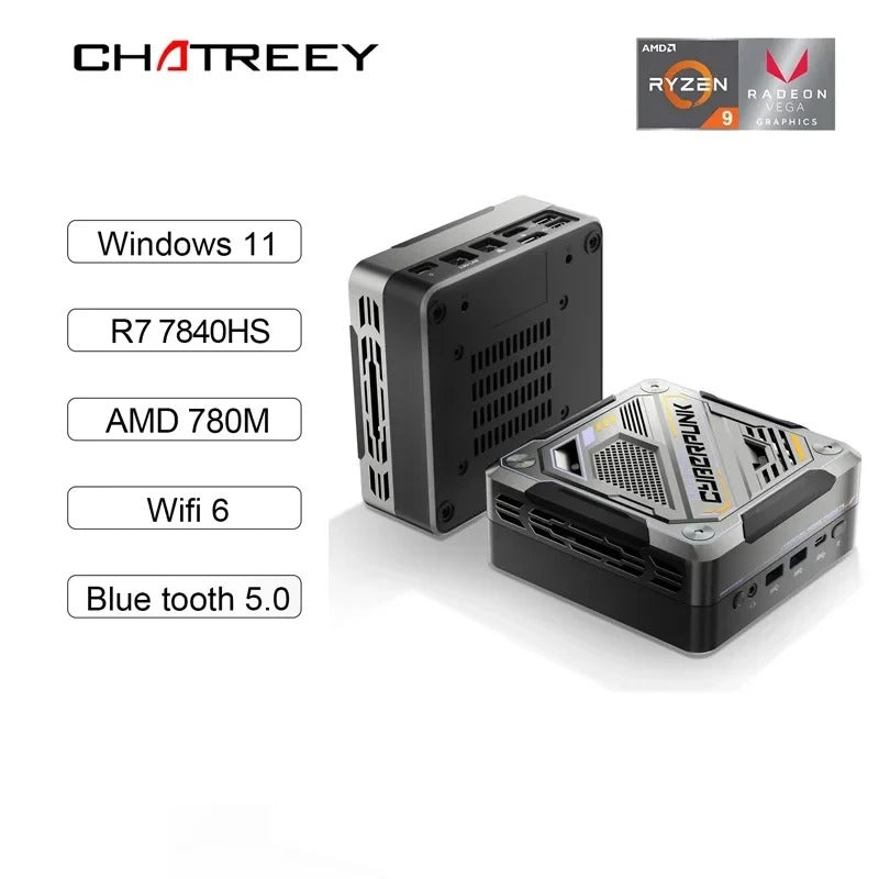 Chatreey AN3 Mini PC R7 7840HS 780M Colorful Lighting Gaming Desktop Computer Wifi6 BT 5.0