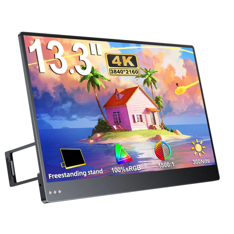 4K Portable Monitor 13.3 Inch IPS Screen 3840 x 2160 1500:1 with Freestanding HDMI USB C