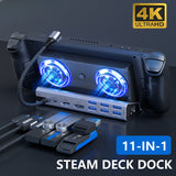 Steam Deck Docking Station with Fan 11-in-1 HDMI 2.0 Compatibility 4k@60hz Gigabit Ethernet Fast Charging
