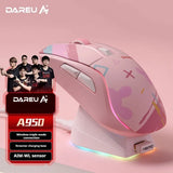 Dareu A950 Wireless Mouse 3-Mode Paw3395 Sensor RGB 88g Lightweight Ergonomics Bluetooth 2.4G Customized