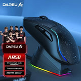 Dareu A950 Wireless Mouse 3-Mode Paw3395 Sensor RGB 88g Lightweight Ergonomics Bluetooth 2.4G Customized