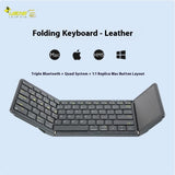 LEICKE Genuine Leather Foldable Bluetooth Keyboard with Touchpad 7 Color Backlight & Mac Layout for Phones/iPad/Mac/PC