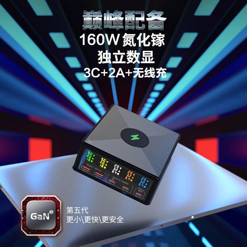 KINI GaN Charger 160W Fast Charging 5-port Type-C Multi-screen Display for Mac iPhone 15 Huawei Xiaomi
