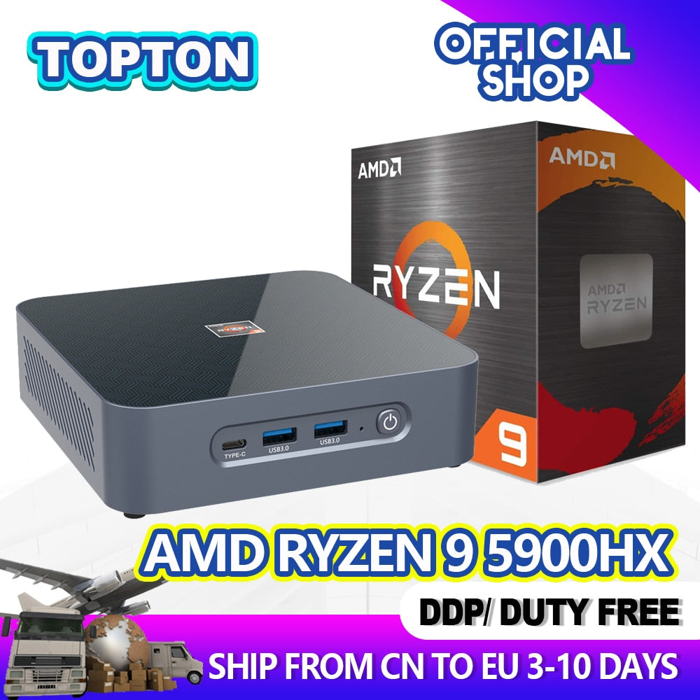 TOPTON AMD Mini Pc AMD Ryzen9 5900HX R7 5800U Windows 11/10 Pro