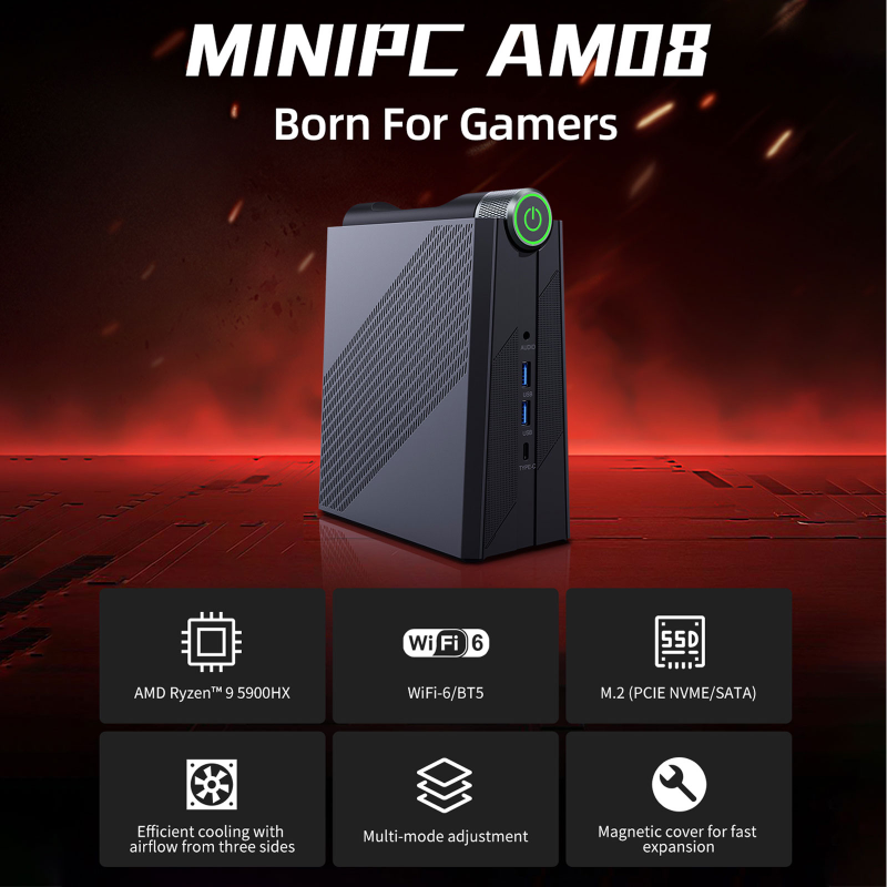 Chatreey AM08 Mini PC AMD Ryzen 7 7735HS R9 6900HX 680M 7940HS 780M 8 Cores