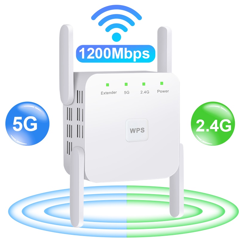 WiFi Repeater Wifi Amplifier Signal Wifi Extender Network Wi fi Booster  1200Mbps 5 Ghz Long Range - 5G White / EU plug
