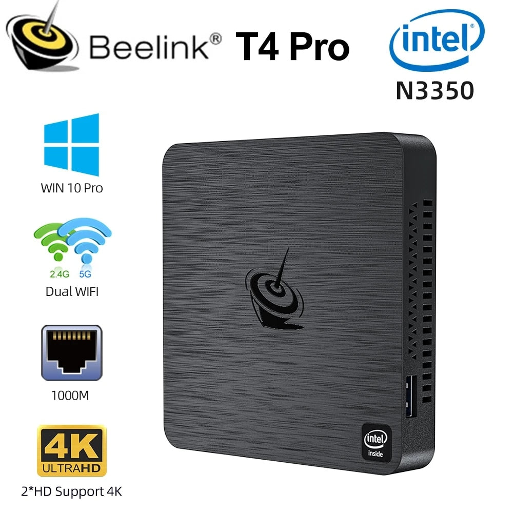 Beelink T4 Pro Intel Apollo Lake N3350 Windows10 Mini PC 2*HD-MI Display Computer Win10 HTPC