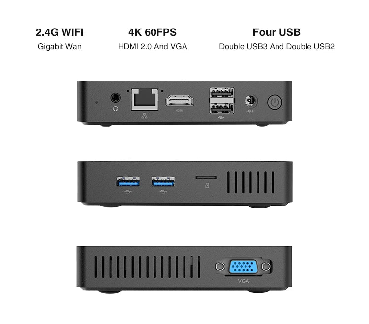 Mini PC Desktop Computer N3350 6+64EMMC WIN 10 12V/2A Dual Band WiFi Gigabit Ethernet BT 4.0