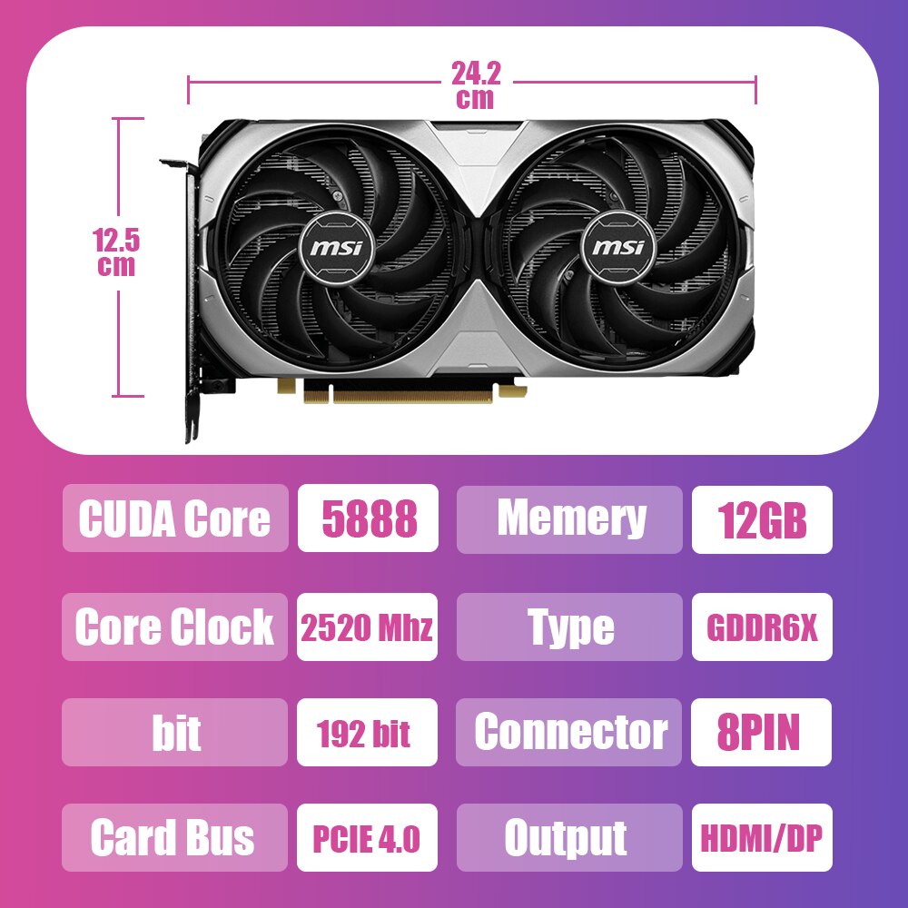 MSI RTX 4070 VENTUS 2X 12G OC Graphics Cards GDDR6X 12GB Video Cards GPU 192Bit