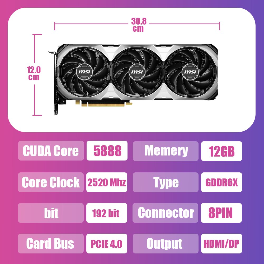 MSI RTX 4070 VENTUS 3X 12G OC Graphics Cards GDDR6X 12GB Video Cards GPU 192Bit
