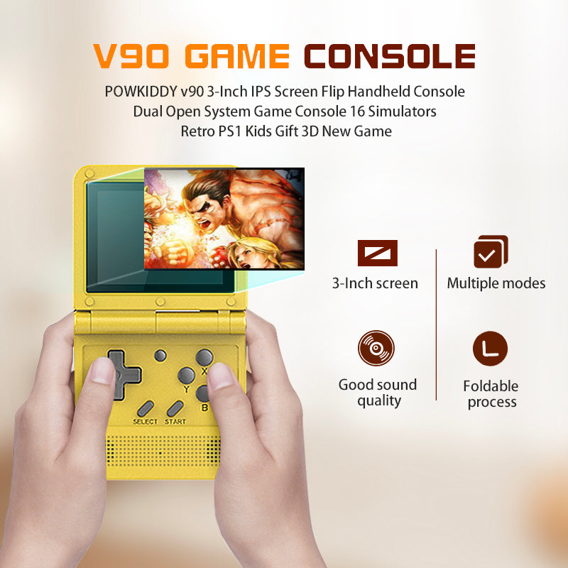 POWKIDDY V90 3.0-Inch IPS Screen Handheld Game Players Dual Open System Over 3000Games Consoles Retro Video Game Children Gifts