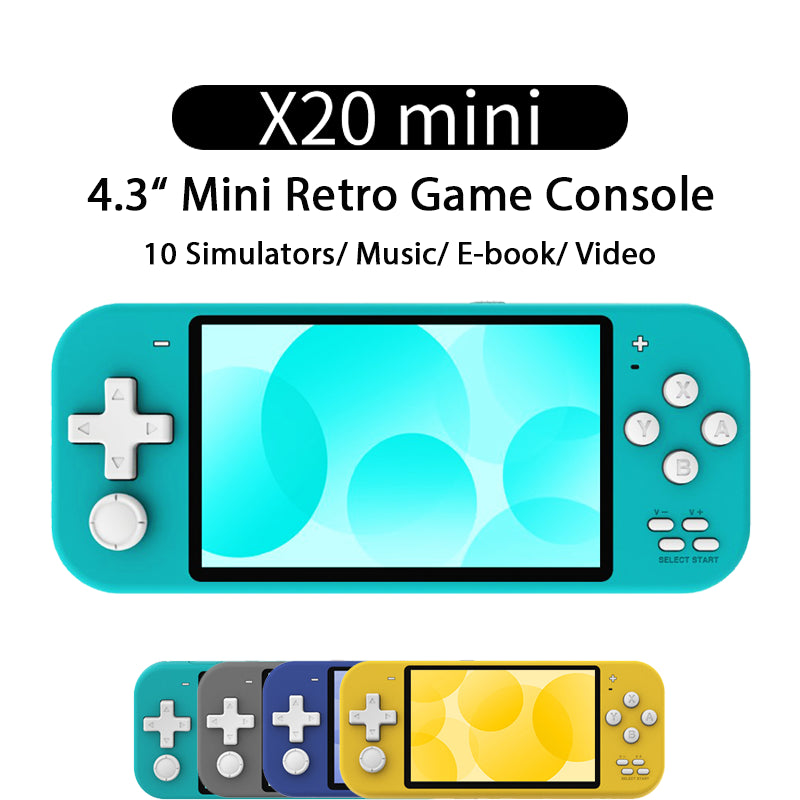 X20 Mini 4.3Inch HD Screen Retro Video Game Console 10 Simulators Thousands Games Built-in Music,Video,E-Book Handheld Players