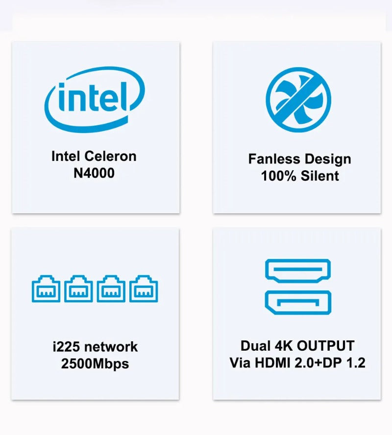 2.5G pfSense Firewall intel Pentium N4000 4*Intel i225 Nics Soft Router DDR4 Fanless Mini PC OPNsense